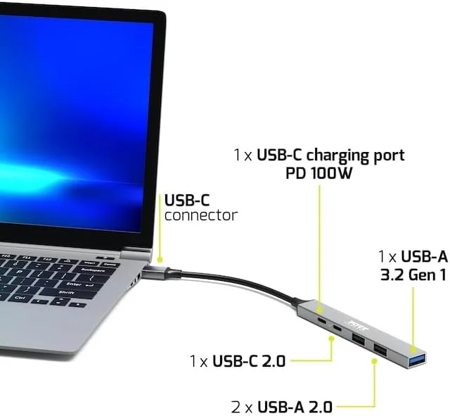 Hub USB Port Designs 5 Portas 3x USB-A + 1x USB-C com PD 100W - Imagem 6