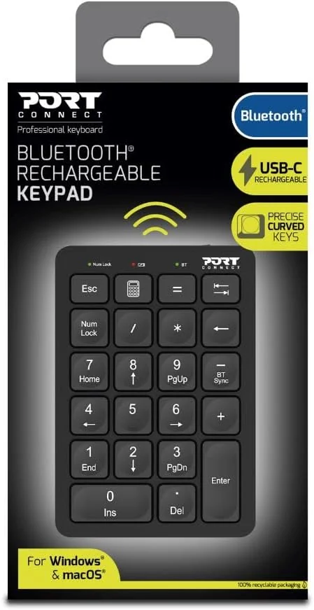 Teclado Numérico Bluetooth Recarregável Port Designs 22 Teclas Preto - Imagem 7