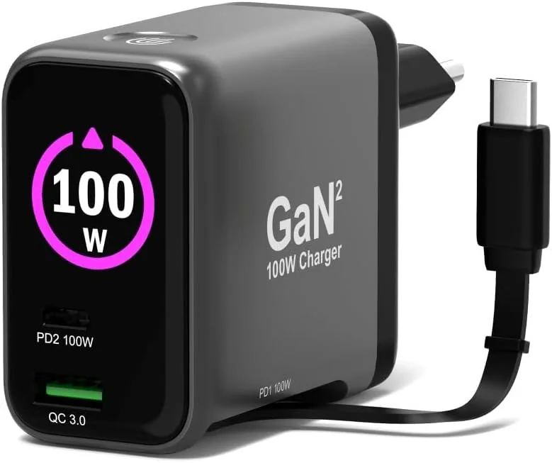 Carregador GaN Port Designs USB-C 100W PD 3.0 OLED Retractable Cable Universal para Portátil Smartphone - Imagem 8