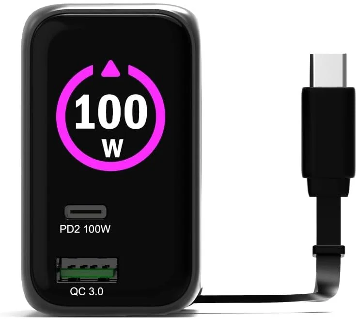 Carregador GaN Port Designs USB-C 100W PD 3.0 OLED Retractable Cable Universal para Portátil Smartphone - Imagem 4