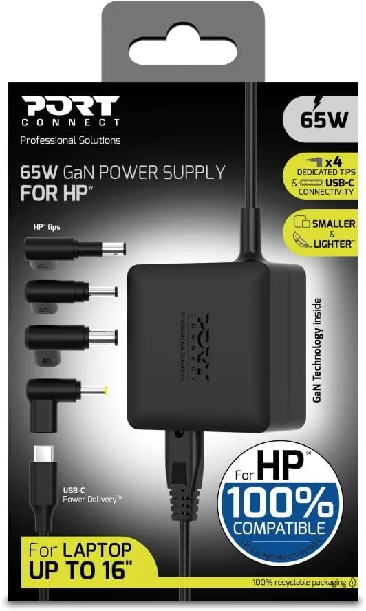 Carregador portátil Port Designs 65W GaN para HP, ficha EU, compacto e universal - Imagem 7