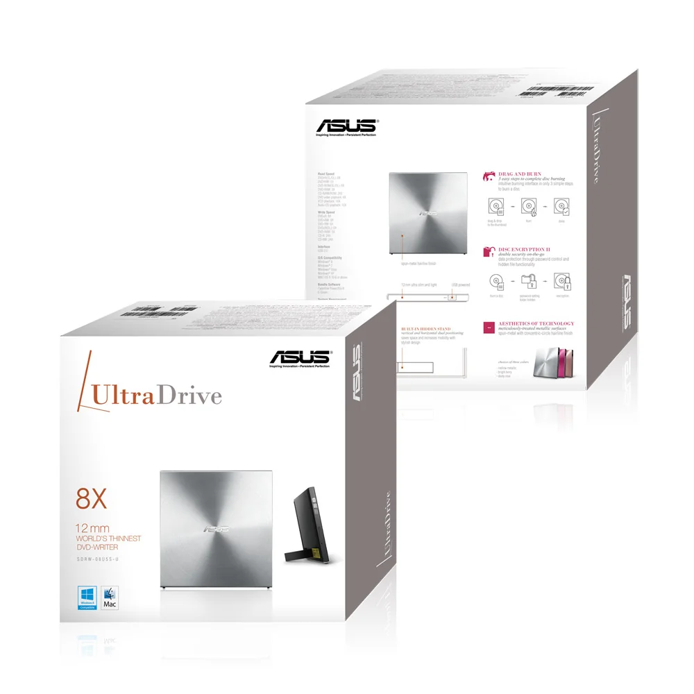 Gravador DVD Externo ASUS SDRW-08U5S-U USB 2.0 8X Super Multi DL M-DISC Prateado - Imagem 2