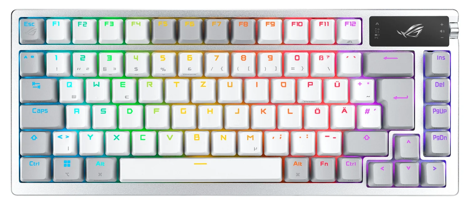 Teclado Mecânico Gaming Sem Fios Asus ROG Azoth 75%, RGB, OLED, USB+RF+Bluetooth, Branco