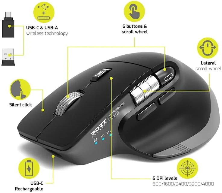 Rato Sem Fios Bluetooth Recarregável Port Designs Ultimate 4000 DPI - Imagem 8