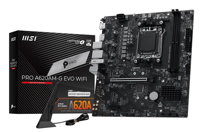 Motherboard MSI PRO A620AM-G EVO WIFI AM5 micro-ATX DDR5 7200MHz M.2 PCIe 4.0 Wi-Fi 6E 2.5GbE HDMI DP