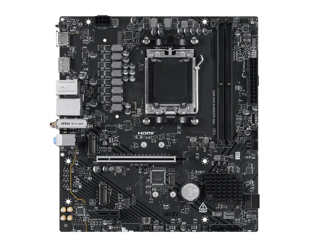 Motherboard MSI PRO A620AM-G EVO WIFI AM5 micro-ATX DDR5 7200MHz M.2 PCIe 4.0 Wi-Fi 6E 2.5GbE HDMI DP - Imagem 2