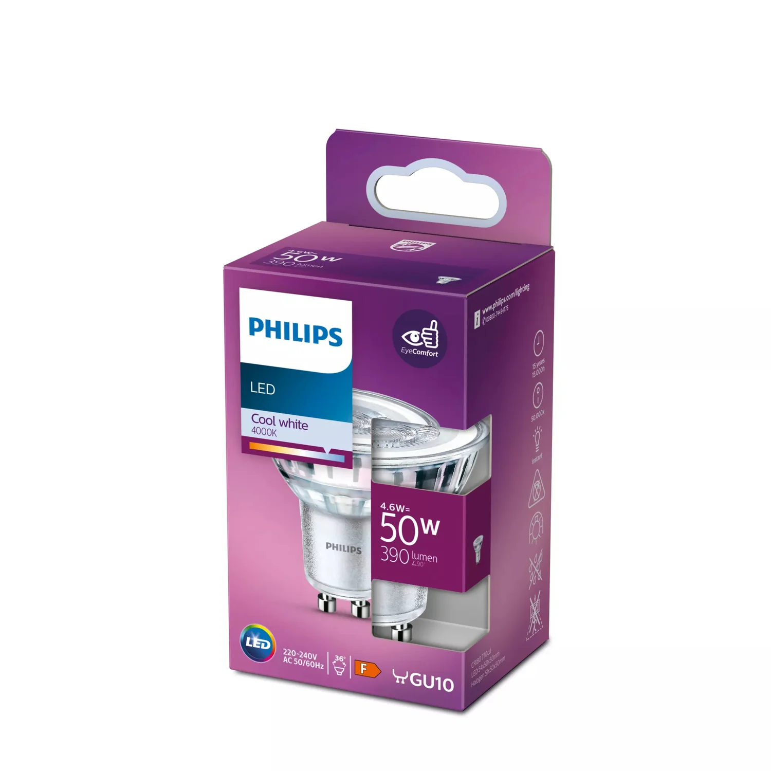 Lâmpada LED Philips GU10 4,6W 390lm Branco Frio 4000K Refletor PAR16 - Imagem 2