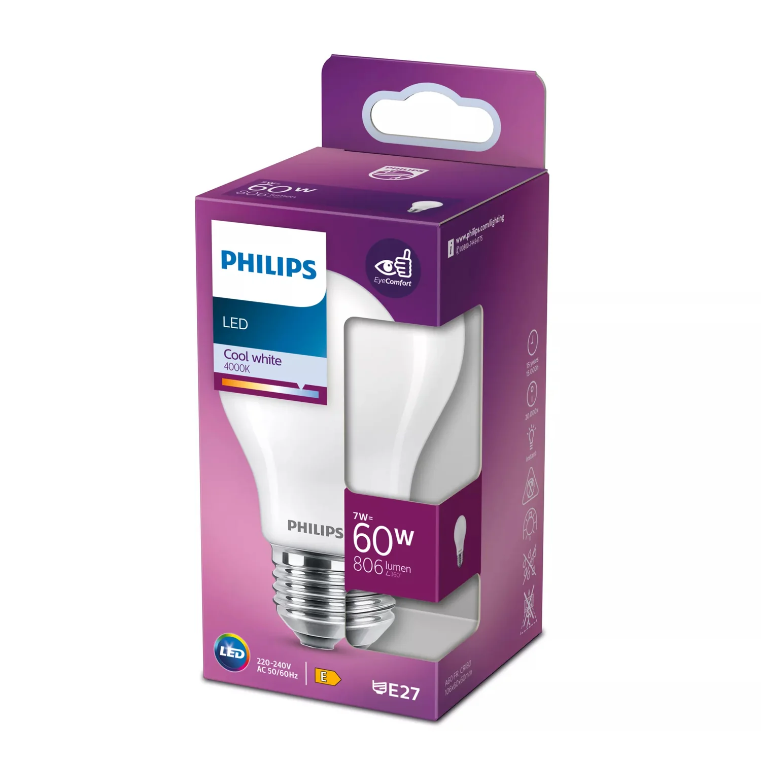 Lâmpada LED Philips E27 7W 806lm Branco Frio 4000K A60 Fosca Classic - Imagem 2