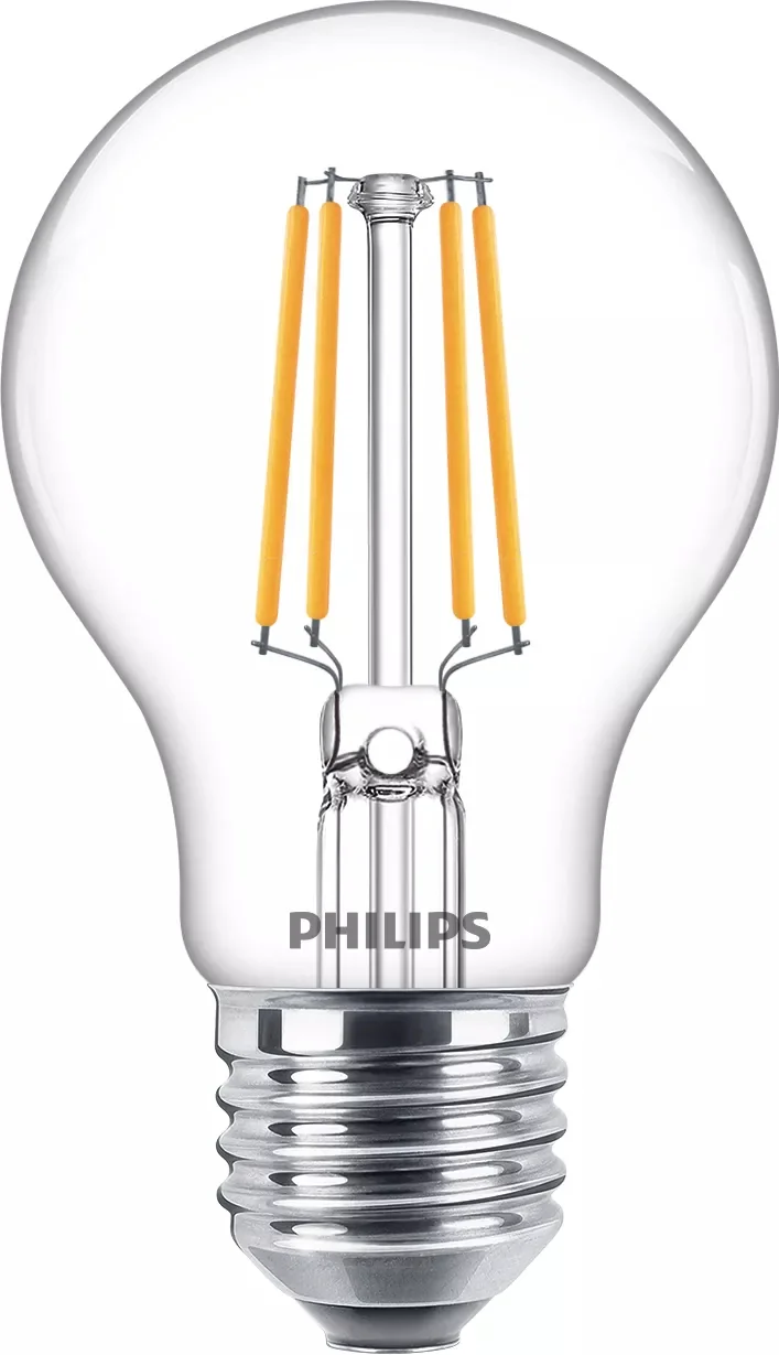 Lâmpada LED Philips E27 A60 4,3W 470lm Branco Quente 2700K Filamento Transparente