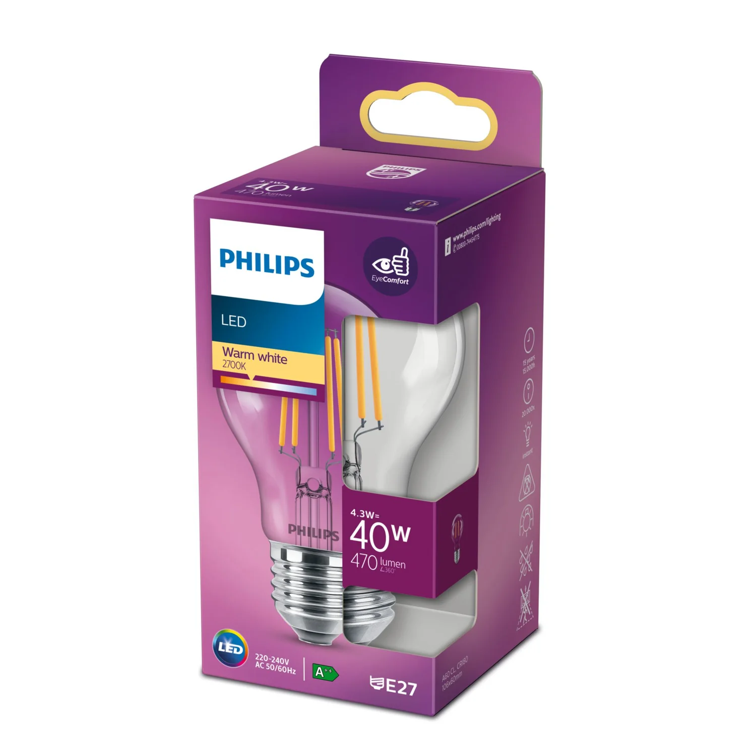 Lâmpada LED Philips Classic A60 E27 4,3W 540lm Branco Frio 4000K Transparente - Imagem 4