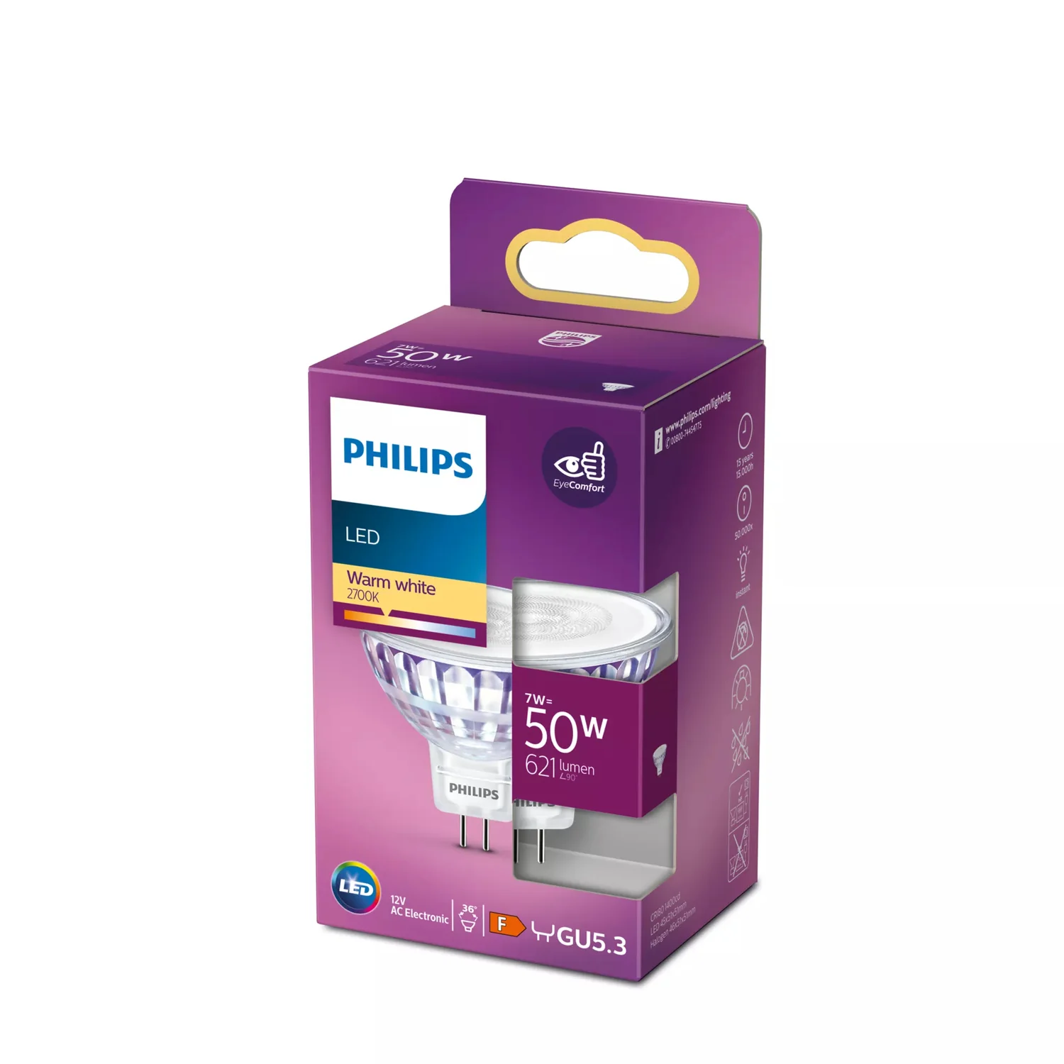 Lâmpada Philips LED Spot MR16 GU5.3 50W Equivalente 621lm 2700K Branco Quente para 12V - Imagem 2