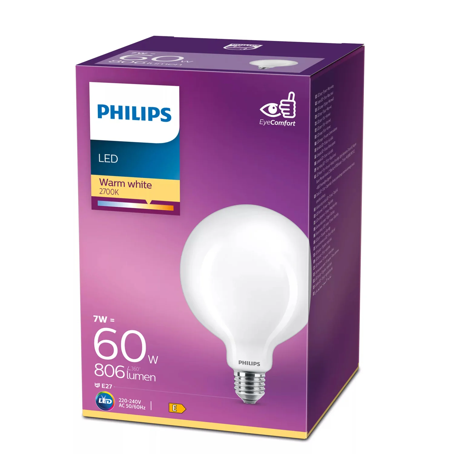 Lâmpada LED Philips Globo G120 E27 7W 806lm 2700K Branco Quente Fosca - Imagem 2