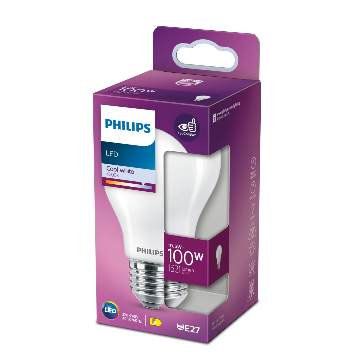 Lâmpada LED Philips A60 E27 10,5W 1521lm 4000K Branco Frio Fosca - Imagem 2