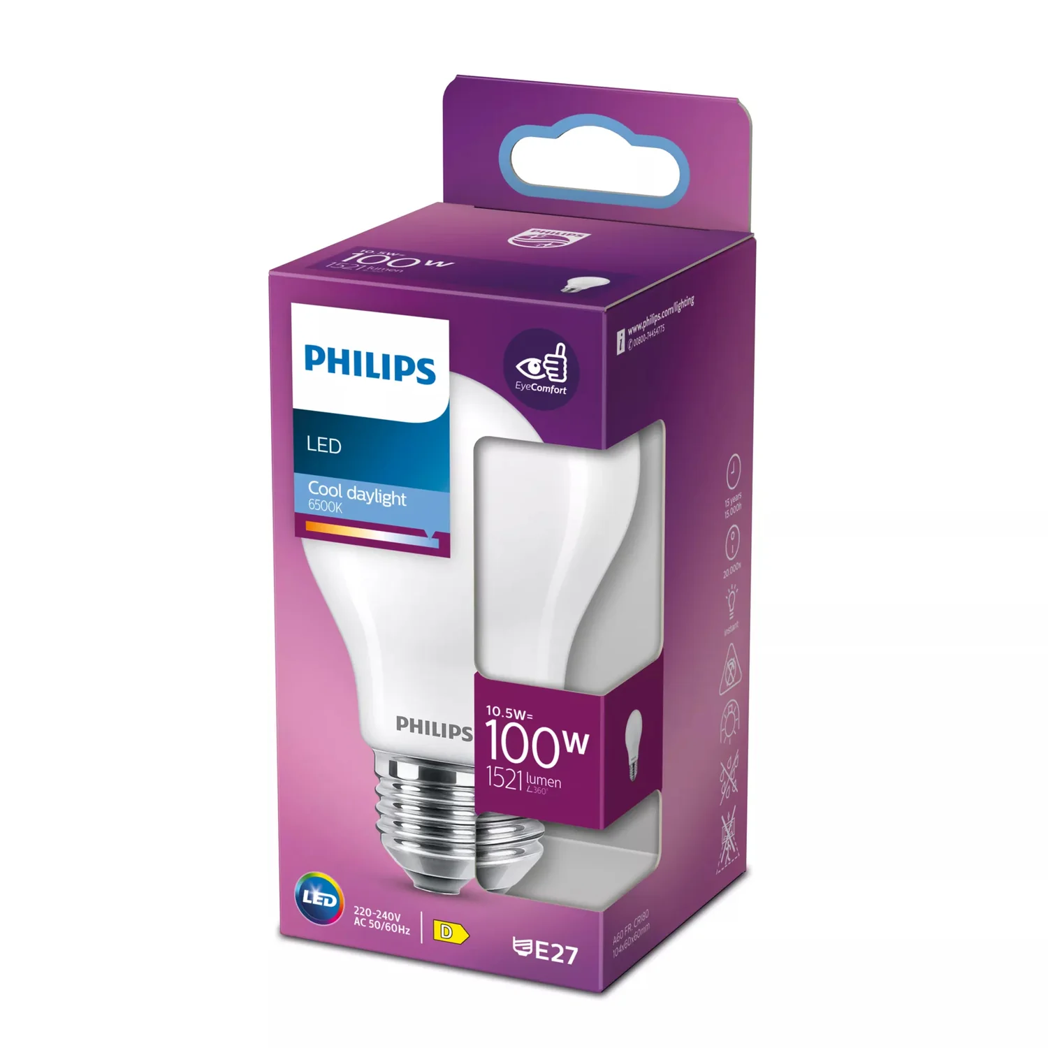 Lâmpada LED Philips A60 E27 10,5W 1521lm 6500K Luz Fria Fosca - Imagem 2