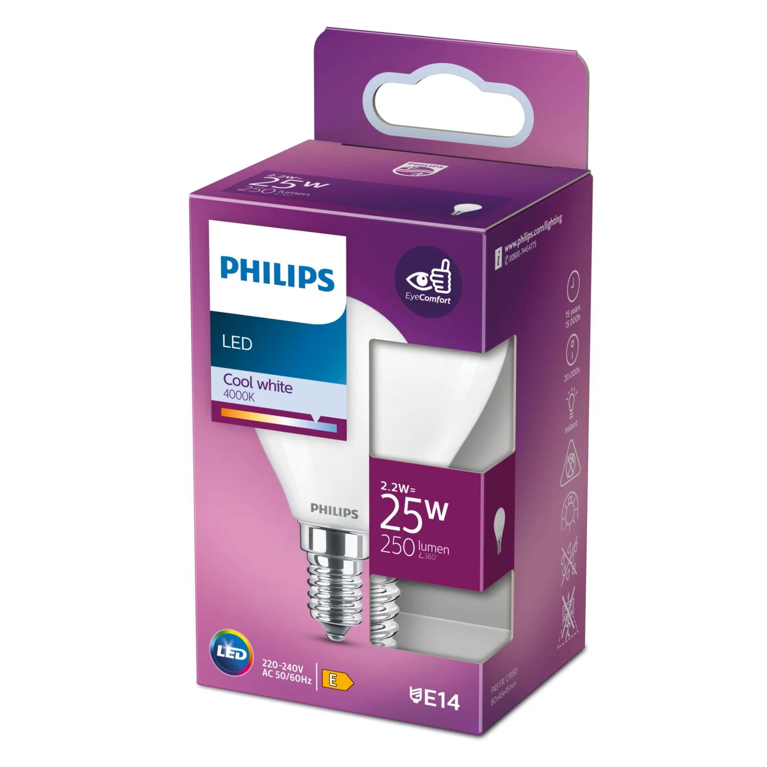 Lâmpada Philips LED Vela Lustre P45 E14 25W Equivalente 250lm 4000K Branco Frio Fosco - Imagem 2