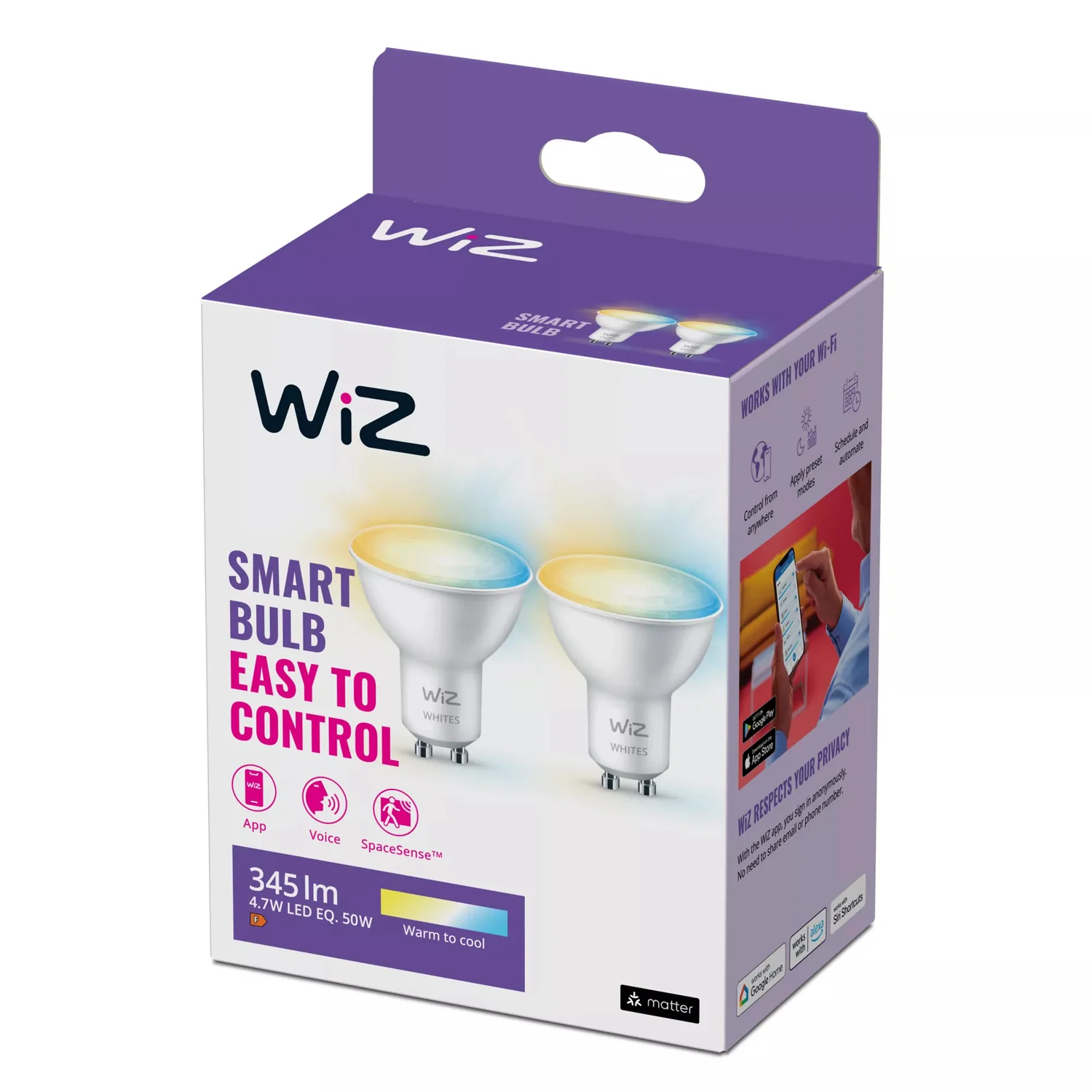 Lâmpada Inteligente WiZ Wi-Fi LED GU10 4,7W 50W Branco Sintonizável 2un - Imagem 2