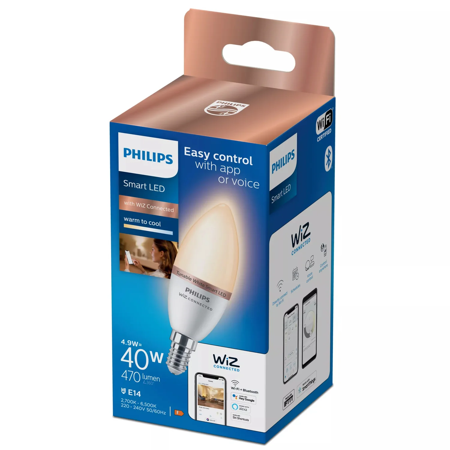 Lâmpada LED Inteligente Philips WiZ Vela C37 E14 4,9W Branco Ajustável (equiv. 40W)