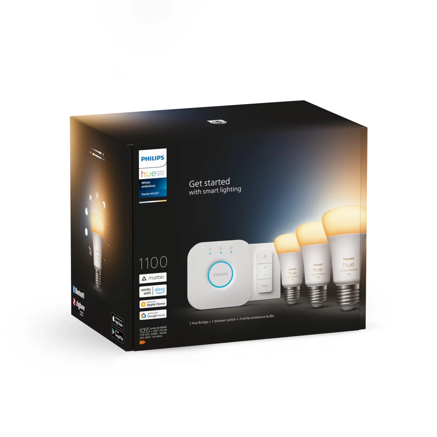 Kit Inicial Philips Hue White Ambiance E27 8W A60 1055lm Pack 3 Lâmpadas com Dimmer Switch - Imagem 3