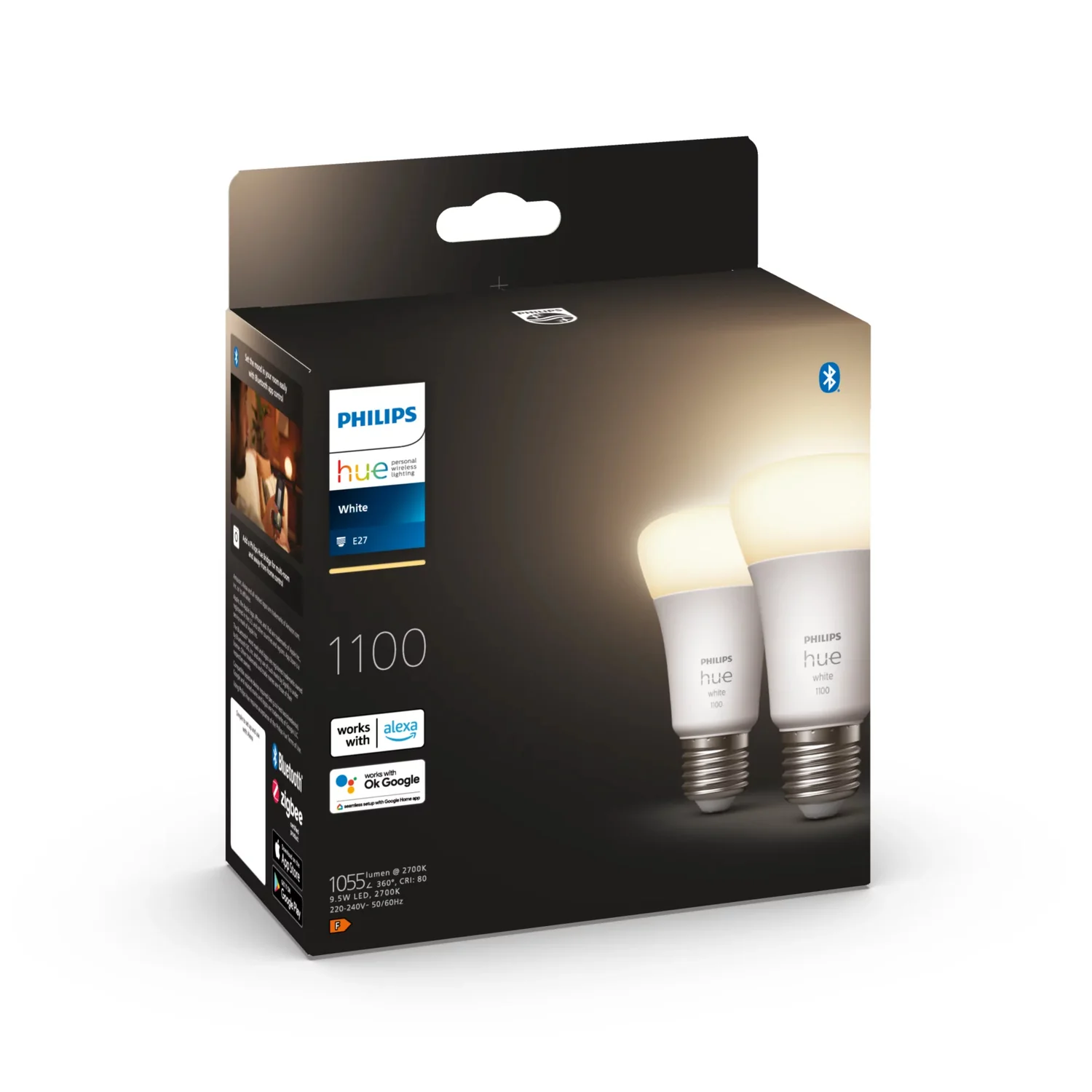 Lâmpada Inteligente Philips Hue White E27 A60 9,5W 1100lm Branco Quente Pack 2 - Imagem 3