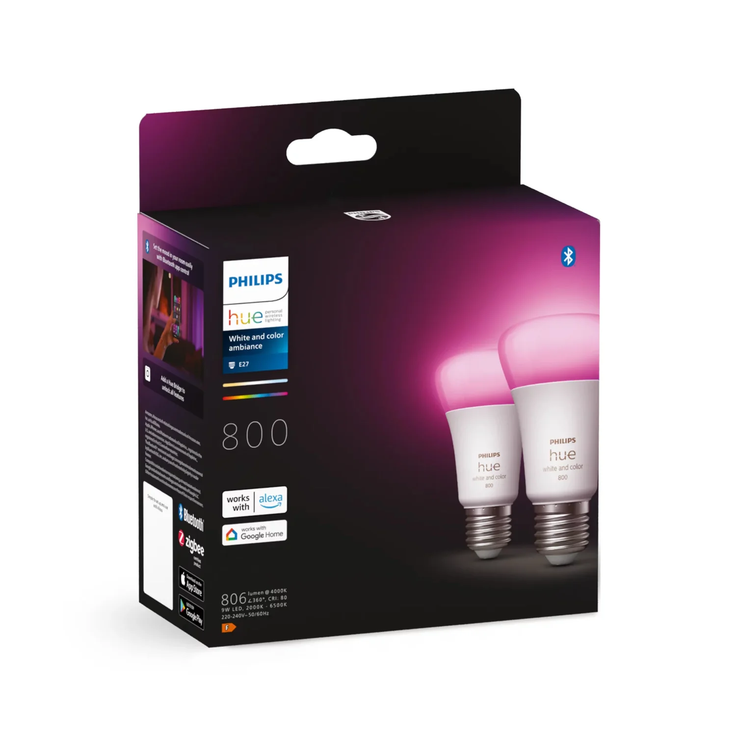 Lâmpada Philips Hue White Color Ambiance E27 6.5W A60 806lm RGB Bluetooth Zigbee Pack 2 - Imagem 3