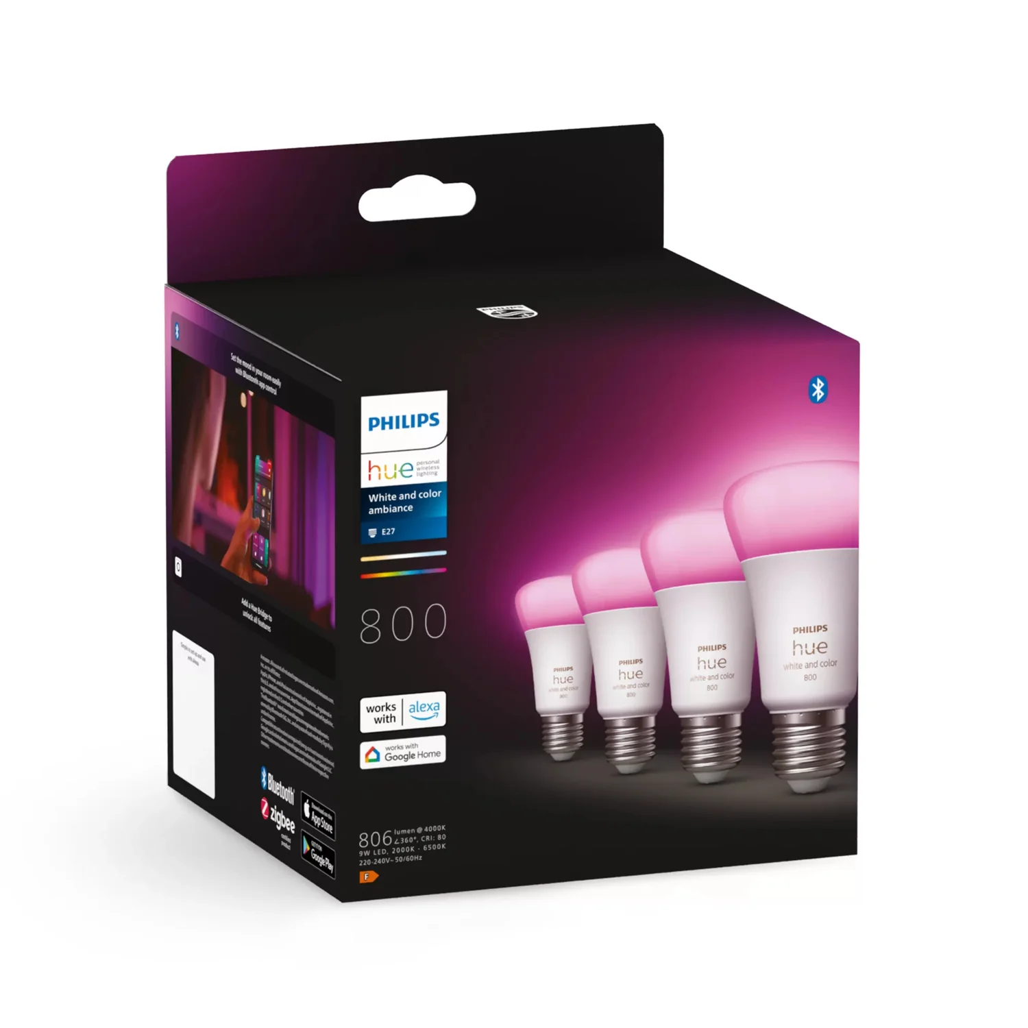 Pack 4 Lâmpadas Inteligentes Philips Hue White and Color Ambiance E27 A60 6.5W - Imagem 3