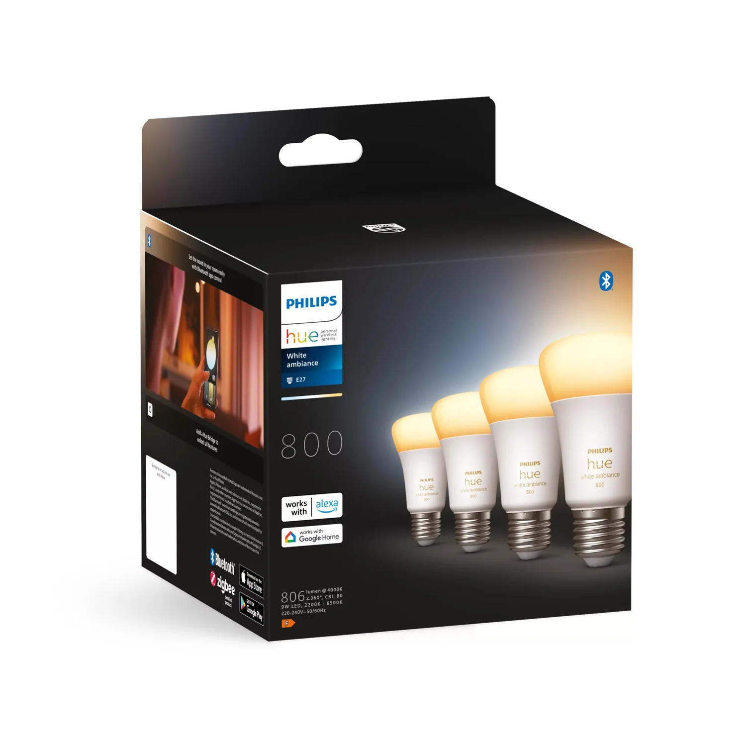 Pack 4 Lâmpadas Inteligentes Philips Hue White Ambiance E27 A60 6W Bluetooth - Imagem 3