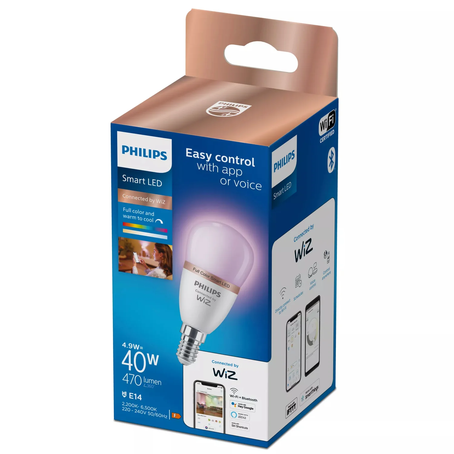 Lâmpada LED Philips WiZ P45 E14 4.9W (40W) 470lm RGB Inteligente Wi-Fi Bluetooth - Imagem 13