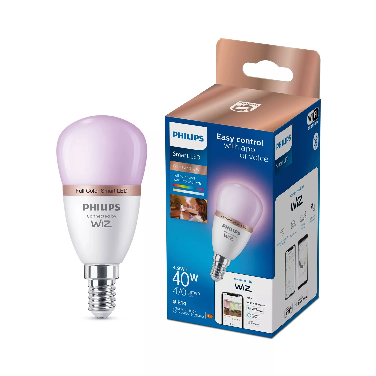 Lâmpada LED Philips WiZ P45 E14 4.9W (40W) 470lm RGB Inteligente Wi-Fi Bluetooth - Imagem 2