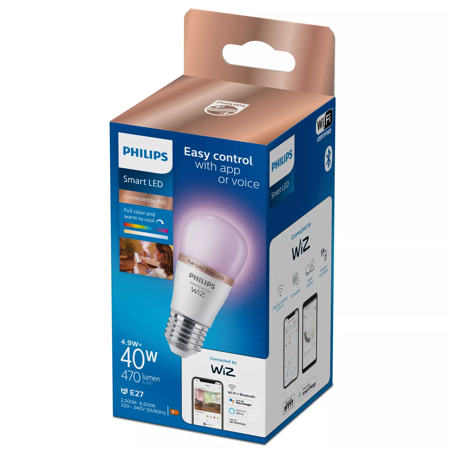 Lâmpada Inteligente LED Philips WiZ P45 E27 4.9W (40W) 470lm RGB Wi-Fi Bluetooth - Imagem 13