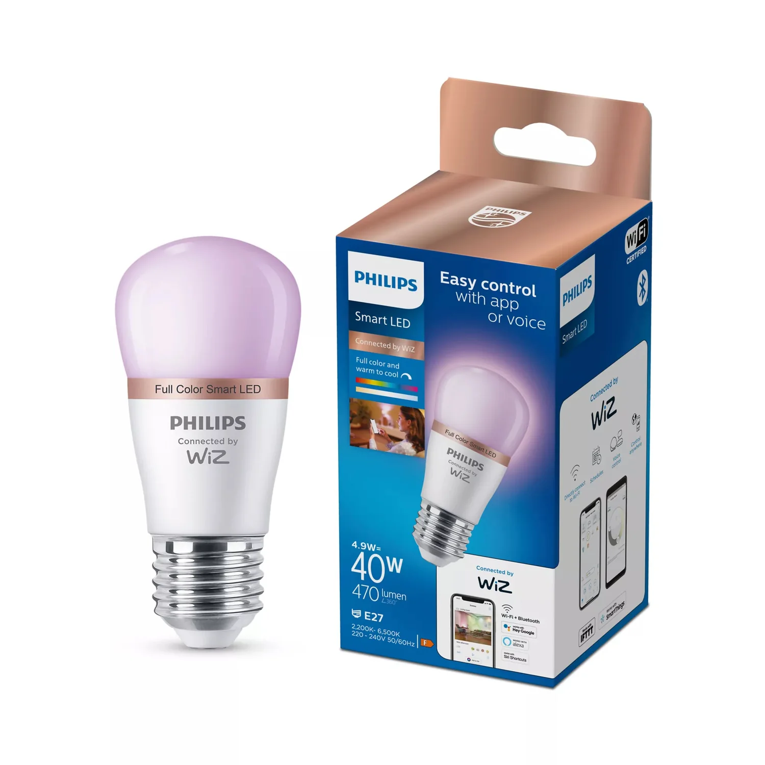 Lâmpada Inteligente LED Philips WiZ P45 E27 4.9W (40W) 470lm RGB Wi-Fi Bluetooth - Imagem 2