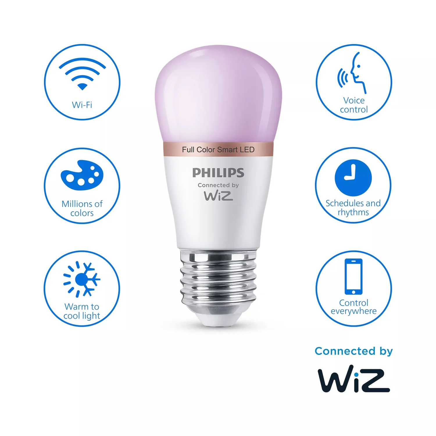 Lâmpada Inteligente LED Philips WiZ P45 E27 4.9W (40W) 470lm RGB Wi-Fi Bluetooth - Imagem 4