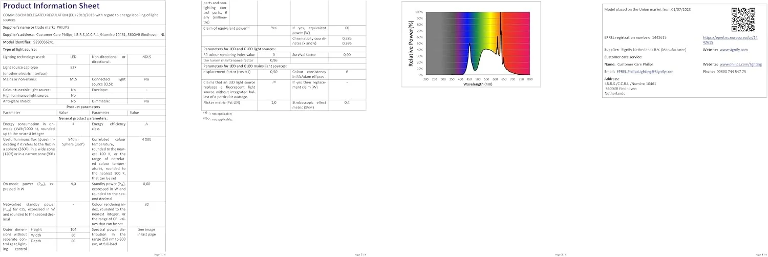 Lâmpada LED Signify LED CLA A60 E27 4W (Equiv. 60W) 840lm 4000K Branco Frio Mate Classe A - Imagem 15