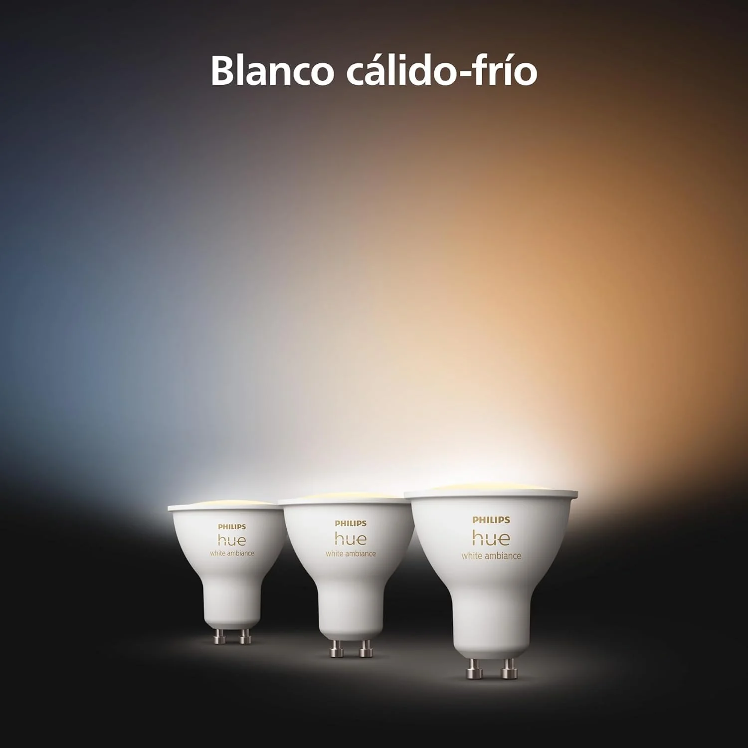 Lâmpada Philips Hue White Ambiance GU10 4.3W LED Bluetooth Zigbee 2200-6500K Pack 3 Unidades - Imagem 2