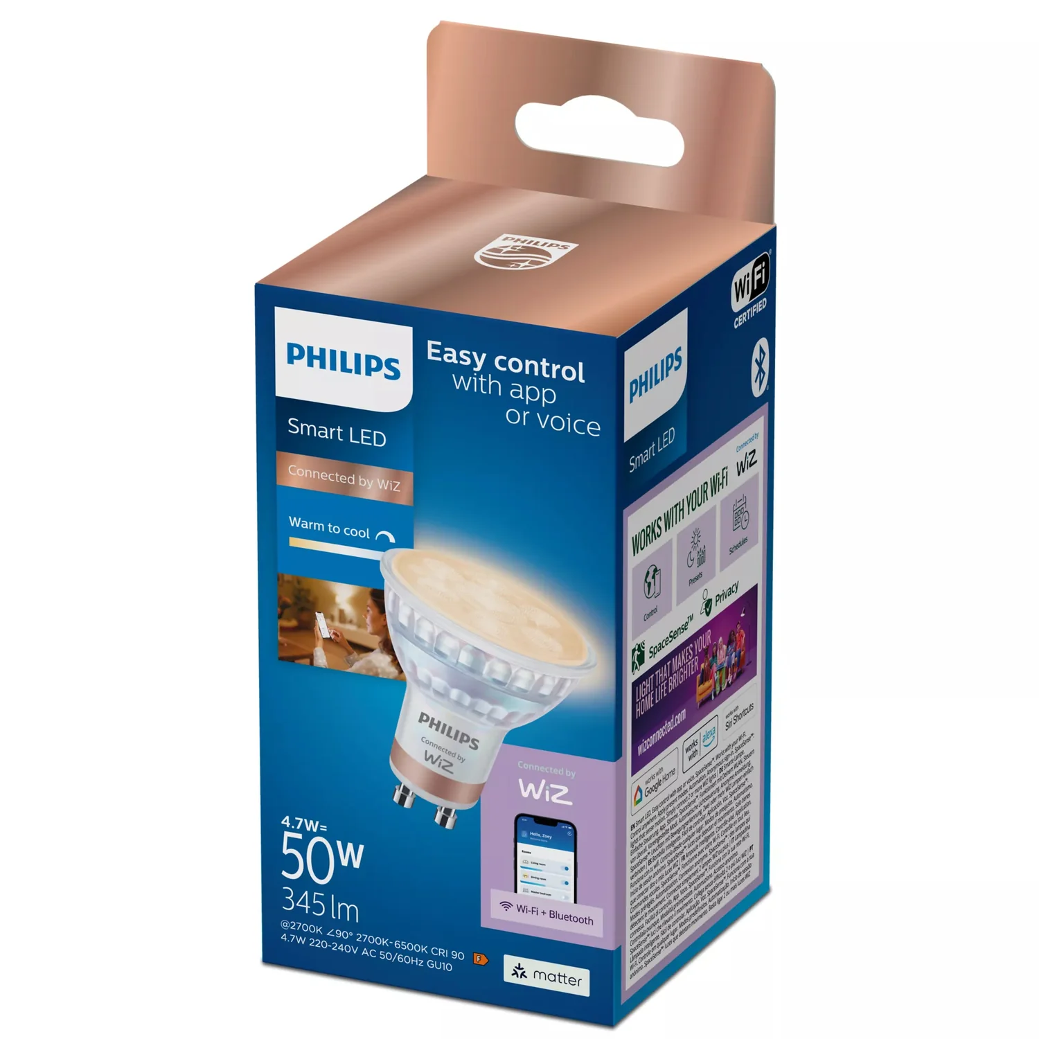 Lâmpada LED Inteligente Philips WiZ GU10 PAR16 4,7W Wi-Fi Bluetooth Branco Regulável - Imagem 2
