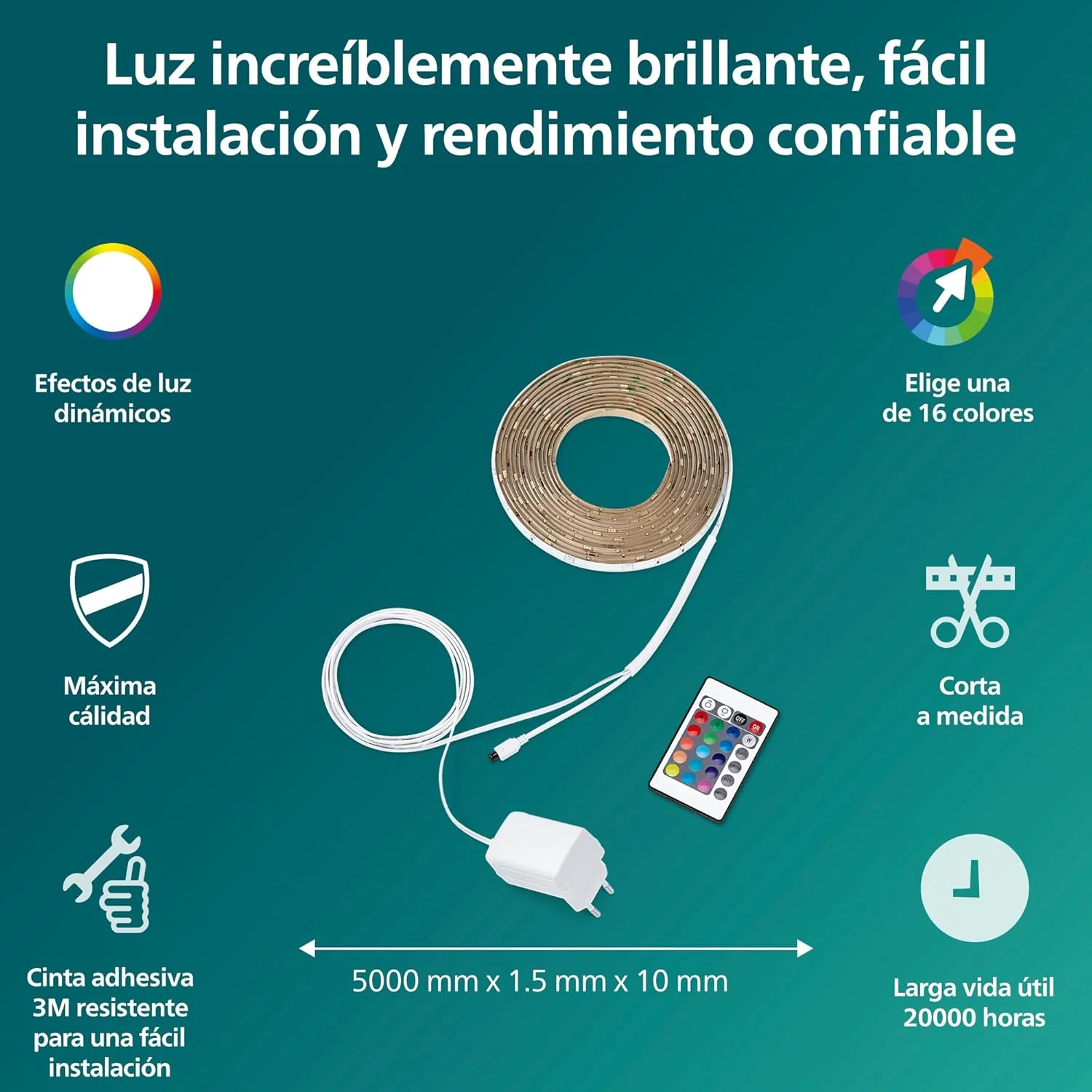 Fita LED Philips 5 Metros RGB Multi Iluminação Ambiente para Quartos Salas Cozinhas - Imagem 3