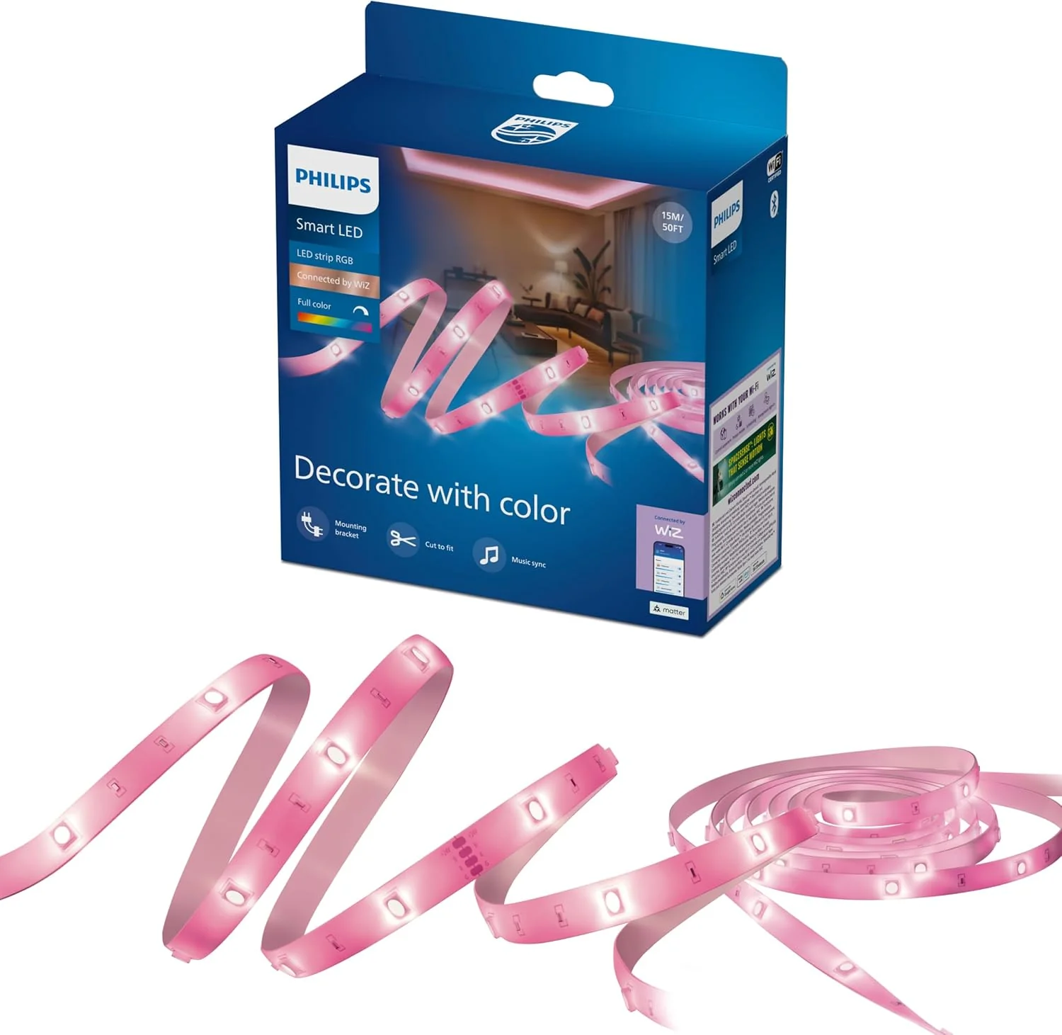 Fita LED Inteligente Signify PHI RGB 15m Wi-Fi e Bluetooth 2200K-6500K Branca