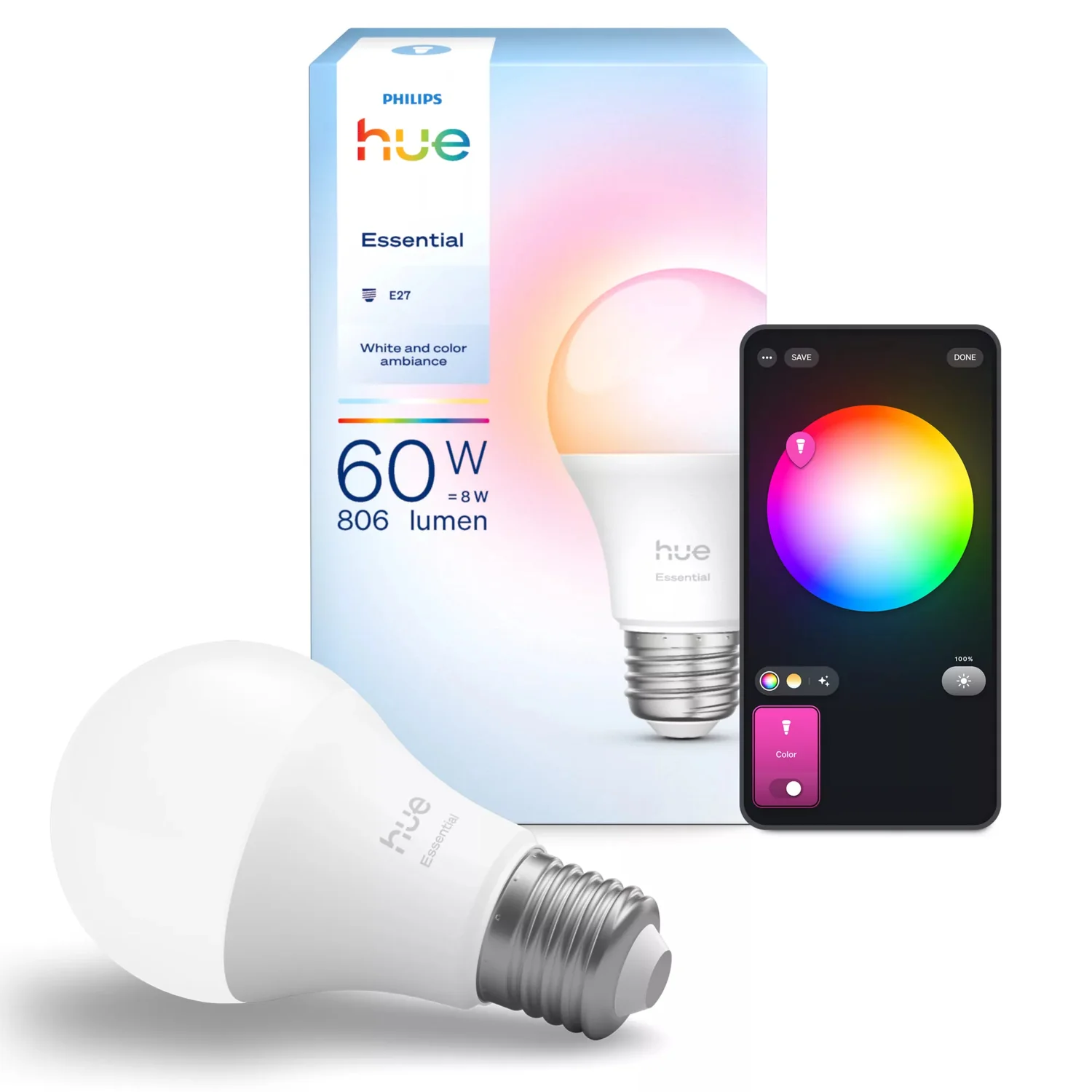 Lâmpada Inteligente Philips Hue White and Color Essential A60 E27 806lm - Imagem 2
