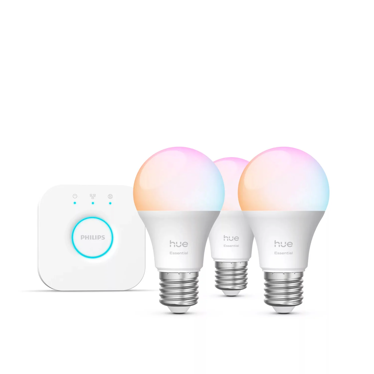 Kit Iluminação Inteligente Philips Hue Essential E27 A60 White & Color Ambiance 806lm Pack 3 + Bridge