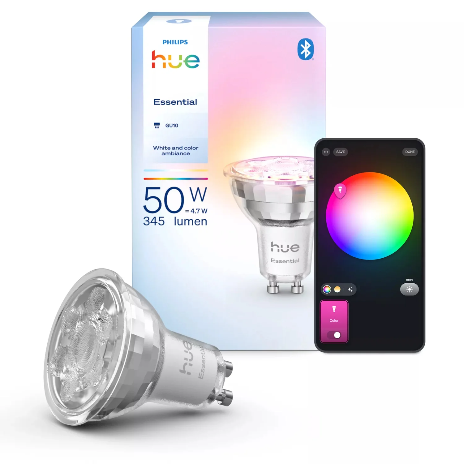 Lâmpada Philips Hue Essential White Color GU10 4.7W 345lm RGB Bluetooth Zigbee 2200-6500K - Imagem 3