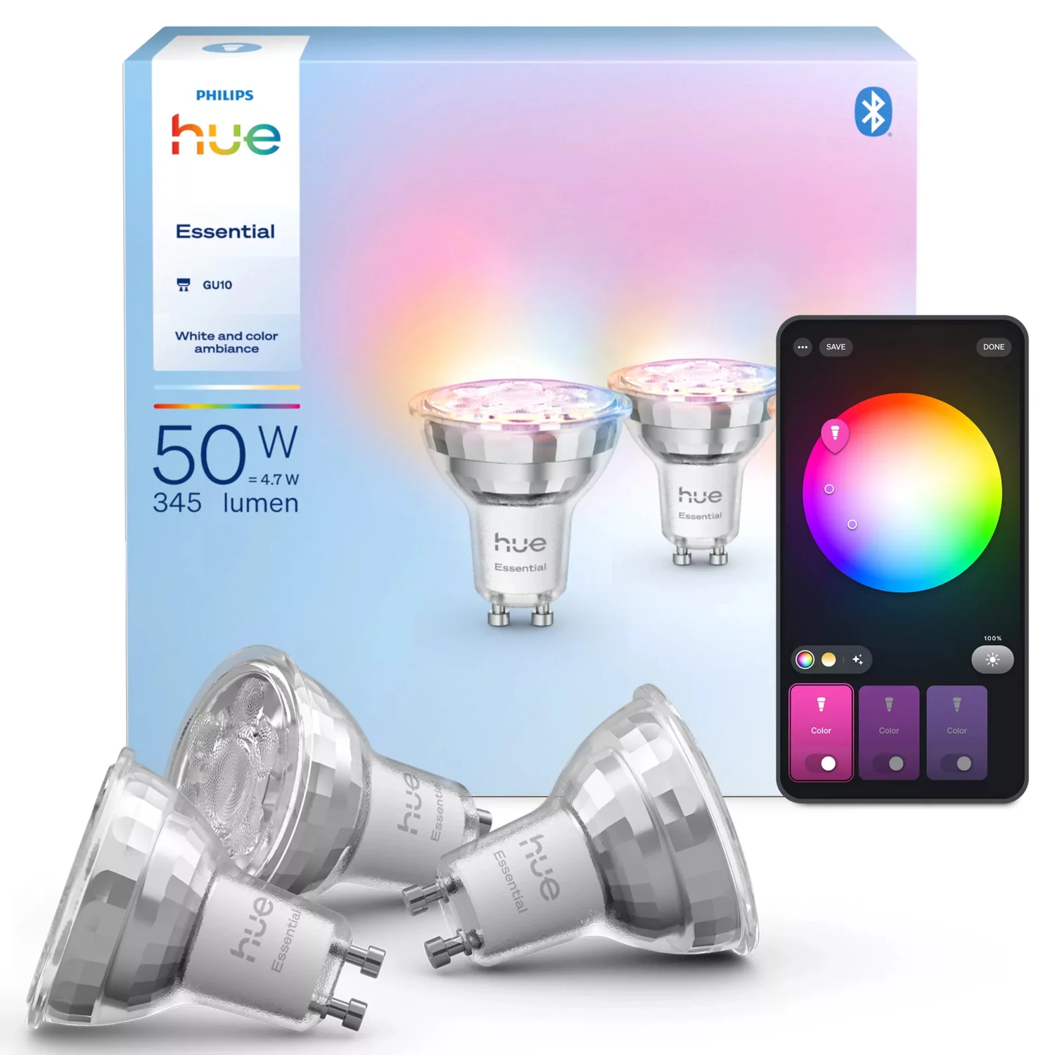 Lâmpada Inteligente Philips Hue Essential GU10 345 lm Branco e Cor 4,7 W Pack 3 unidades - Imagem 3