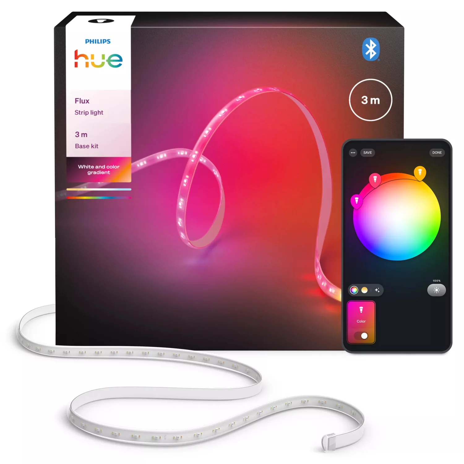 Fita LED Inteligente Philips Hue Flux Strip Light 3m 12W 1200lm Bluetooth Zigbee Branco - Imagem 3