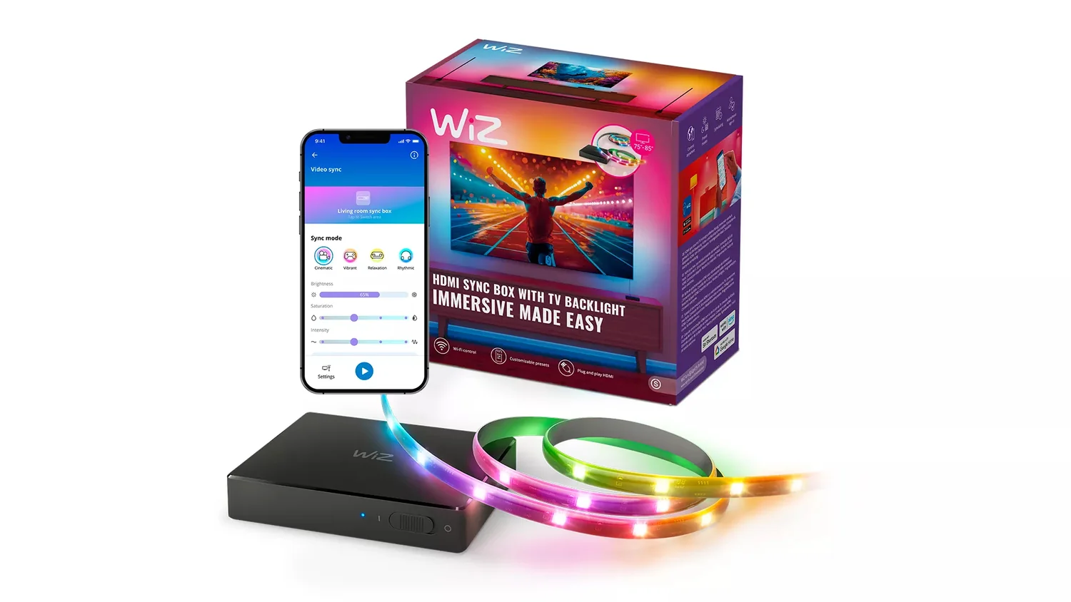 Kit Iluminação Inteligente WiZ HDMI Sync Box para TV 75"-85" com Tira LED RGBIC Wi-Fi - Imagem 7