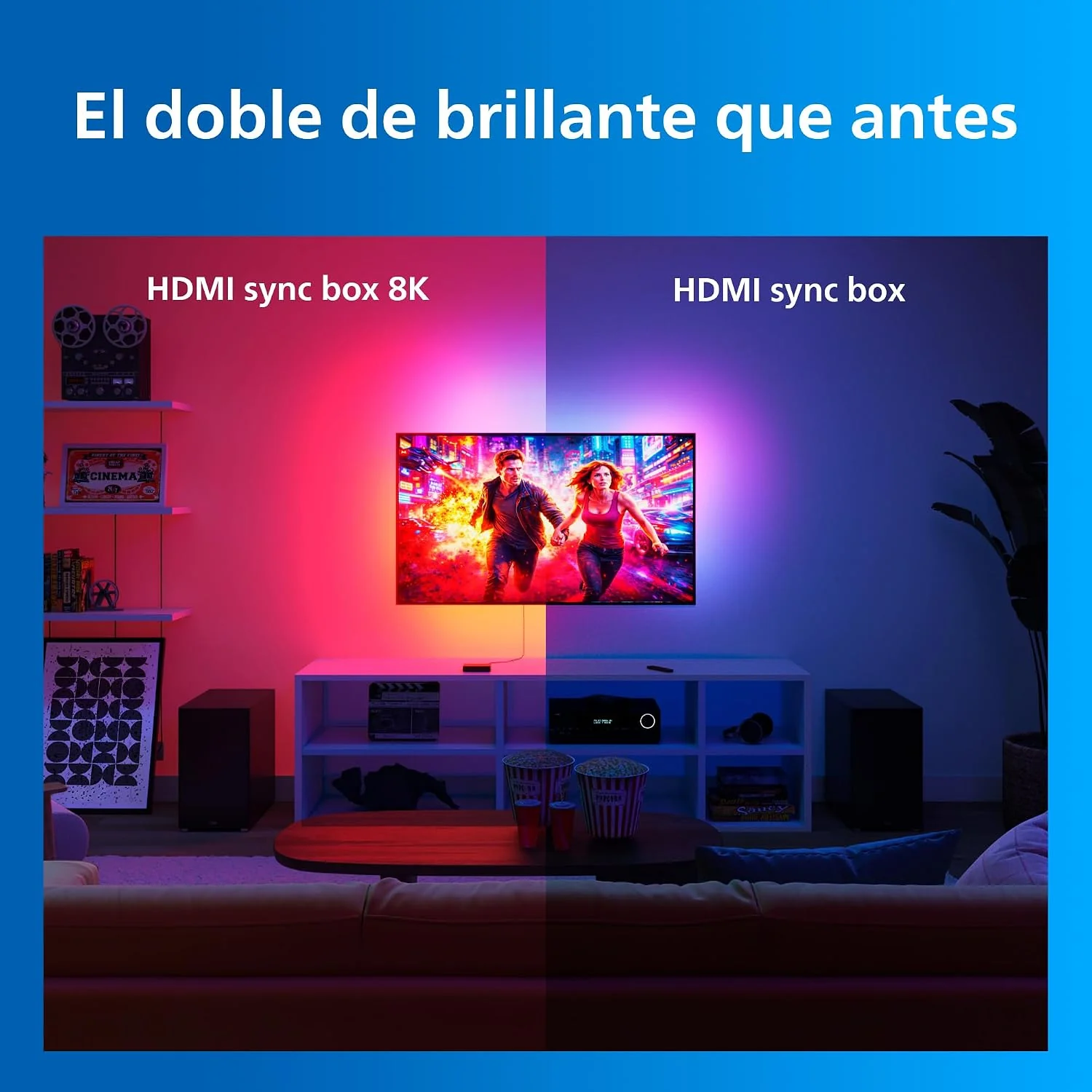 Kit de Iluminação Inteligente Philips HDMI 2.1 Sync Box para TV 75"-85" LED 36W WiFi Bluetooth Preto - Imagem 7