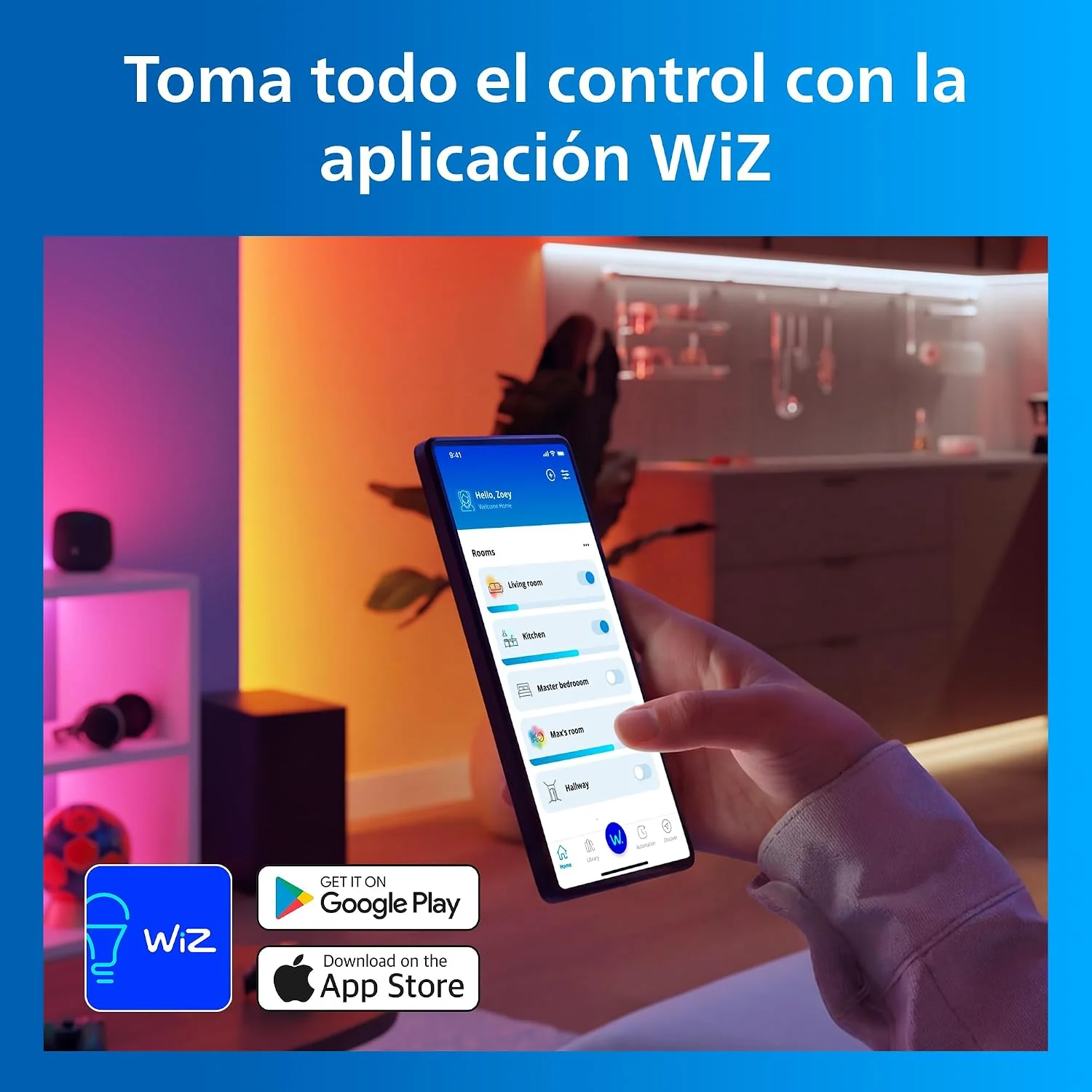 Kit de Iluminação Inteligente Philips HDMI 2.1 Sync Box para TV 75"-85" LED 36W WiFi Bluetooth Preto - Imagem 9