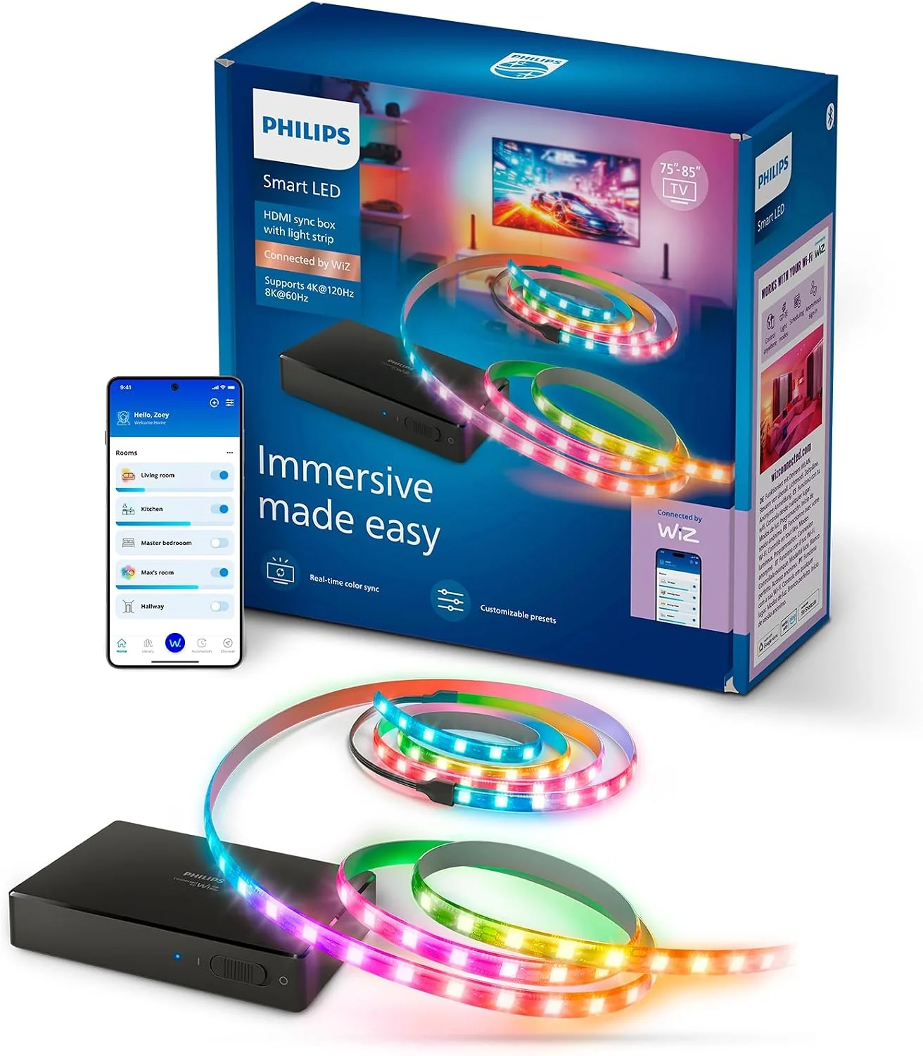 Kit de Iluminação Inteligente Philips HDMI 2.1 Sync Box para TV 75"-85" LED 36W WiFi Bluetooth Preto - Imagem 1