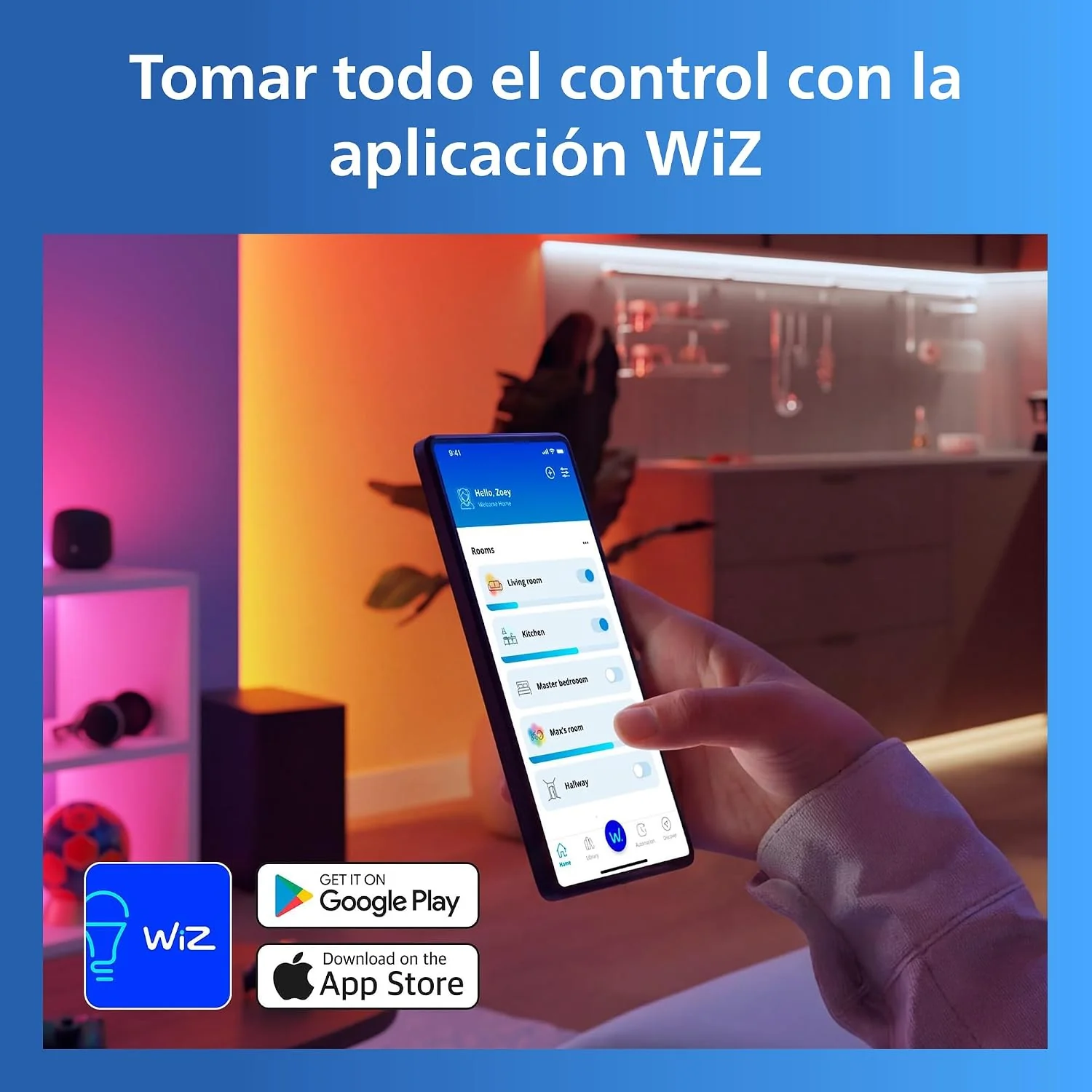 Candeeiro de Chão Inteligente Signify PHI 1.4m RGBIC LED 9.7W Wi-Fi Bluetooth Preto - Imagem 3