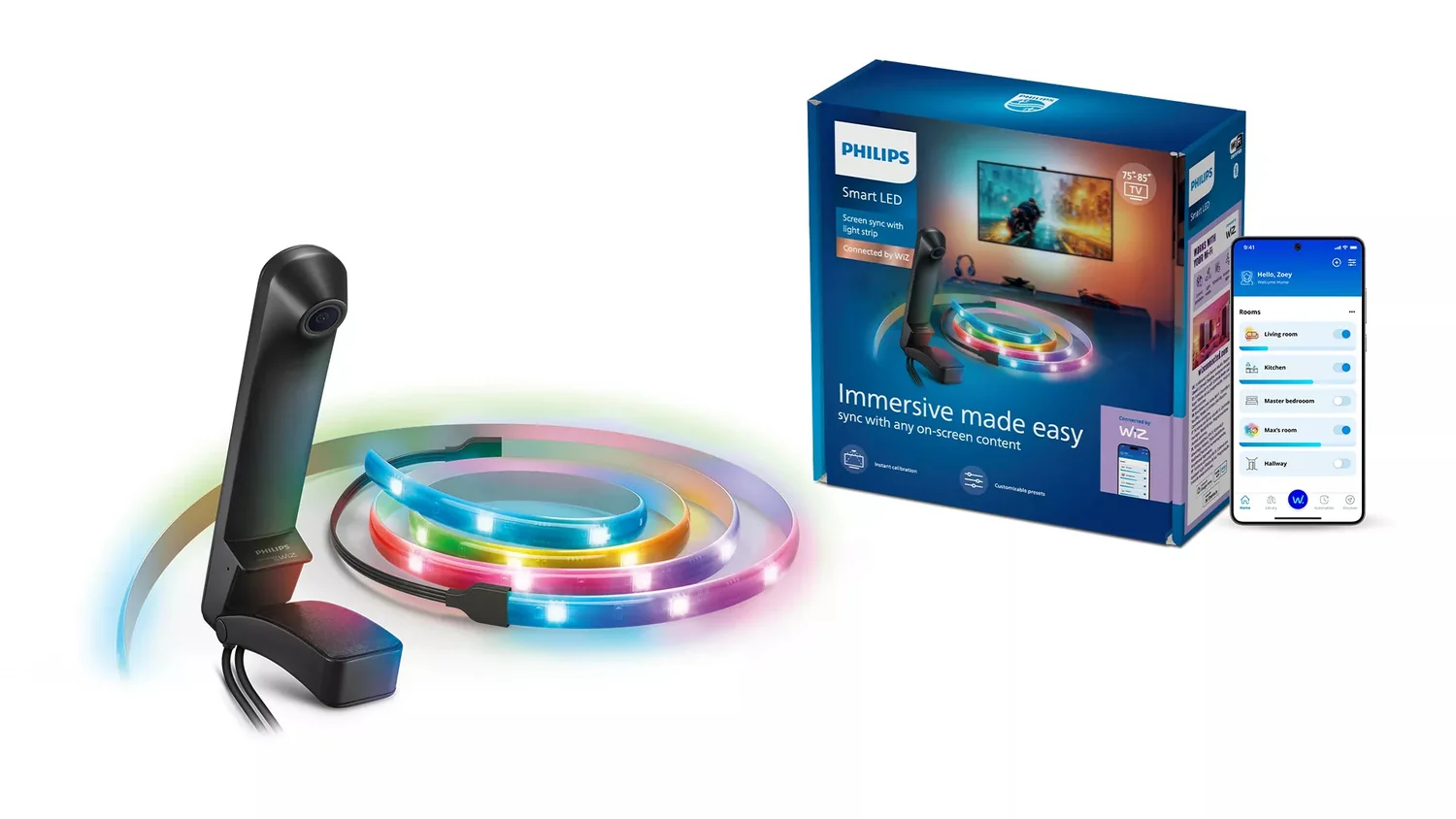 Kit de Iluminação Inteligente WiZ Camera Sync Kit para TV 75-85" LED Multi-cor Wi-Fi Bluetooth Preto - Imagem 2