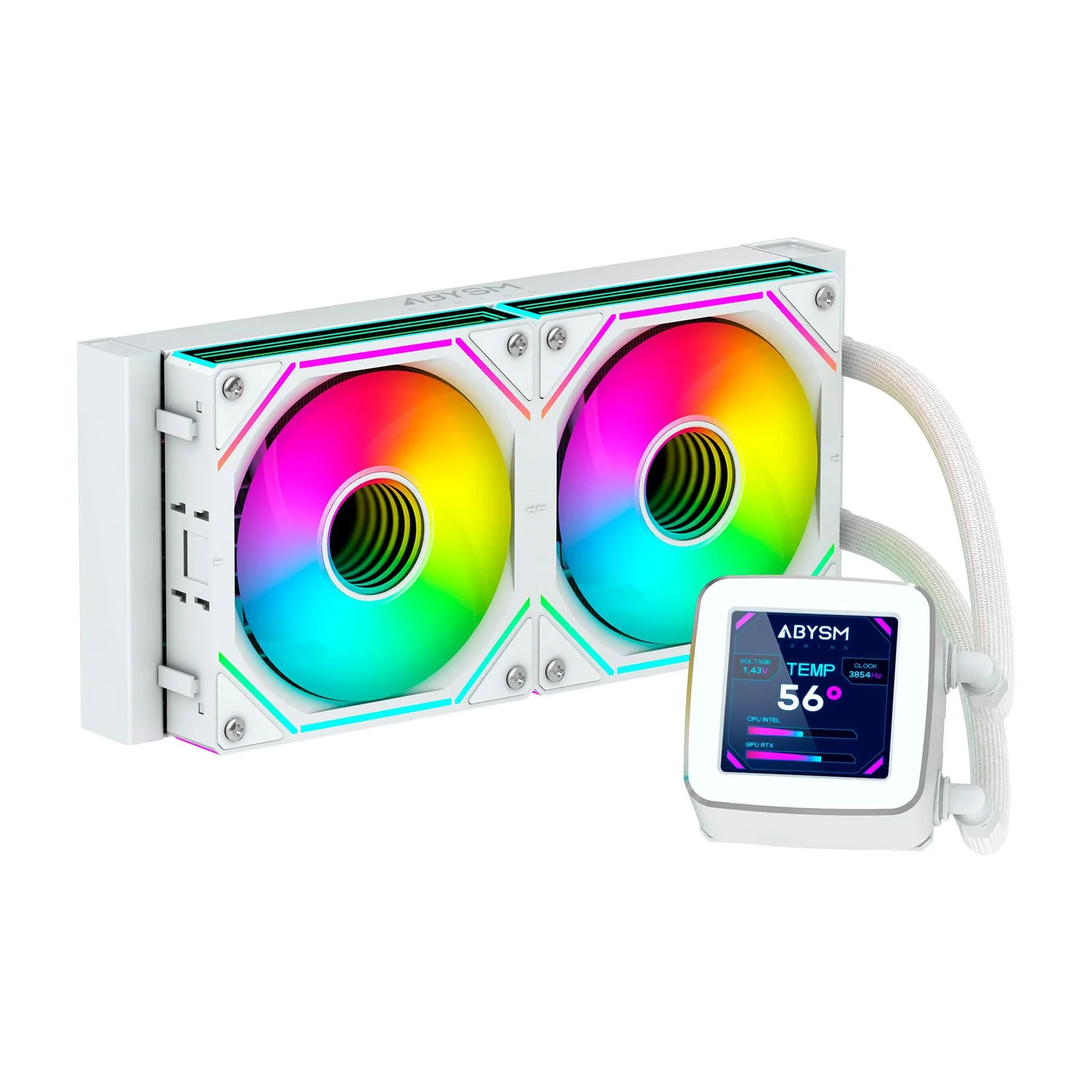 Water cooler AIO ABYSM Oceanic LCD 240 ARGB com ecrã 2x120 mm branco