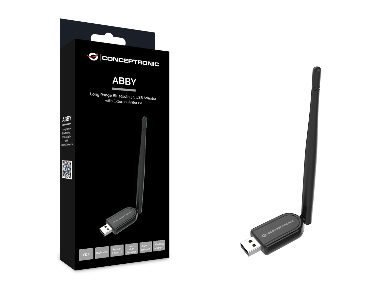 Adaptador Bluetooth 5.1 USB Conceptronic ABBY07B longo alcance 100m antena externa - Imagem 3