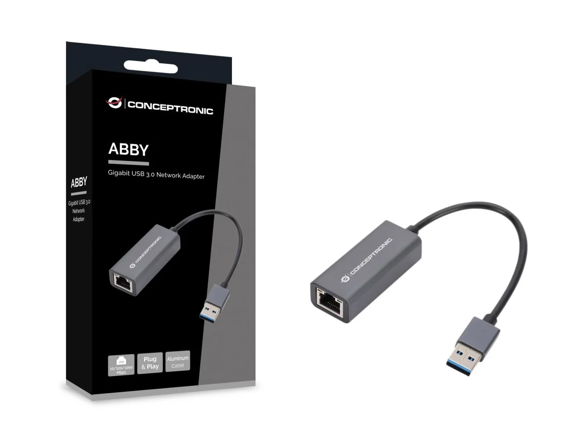 Adaptador de rede USB 3.0 Gigabit Ethernet Conceptronic ABBY08G Wake-on-LAN - Imagem 2